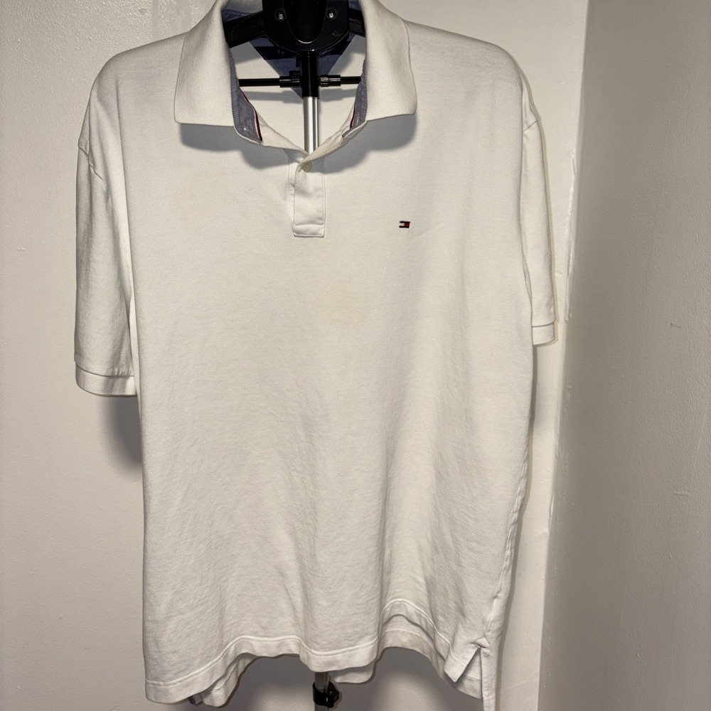 TOMMY HILFIGER White Polo Shirt Men Size XXL